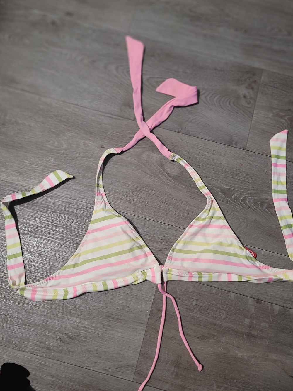 Esprit Pastel Stripe Triangle Bikini Top in Pink, Green & White
